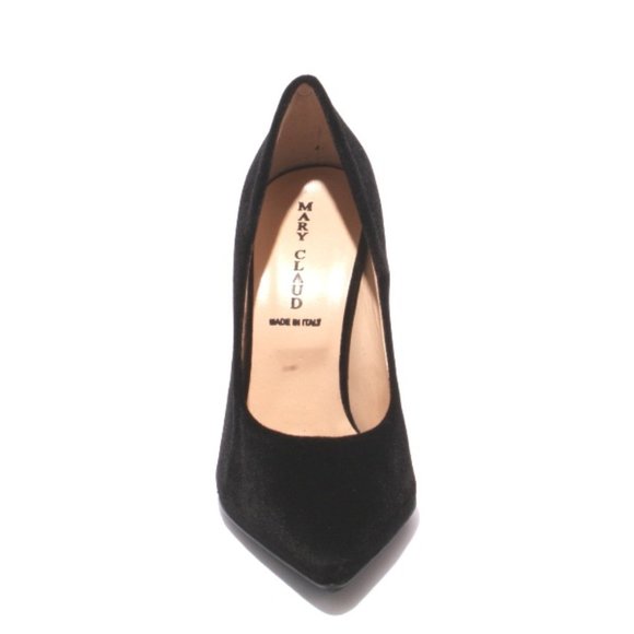 ITALIAN Black Velour Leather Point Metal Heel Pump - Picture 7 of 8